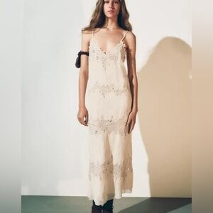 Zara Embellished Cream Slip Dress